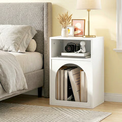HOMCOM Bedside Table with 2 Open Compartments - White