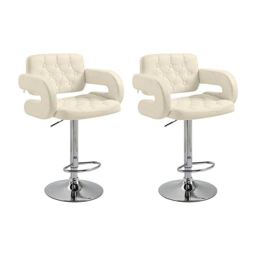 Upholstered Swivel Bar Stool, Set of 2 Height Adjustable Barstool with Back, Armrest, Footrest for Kitchen, White