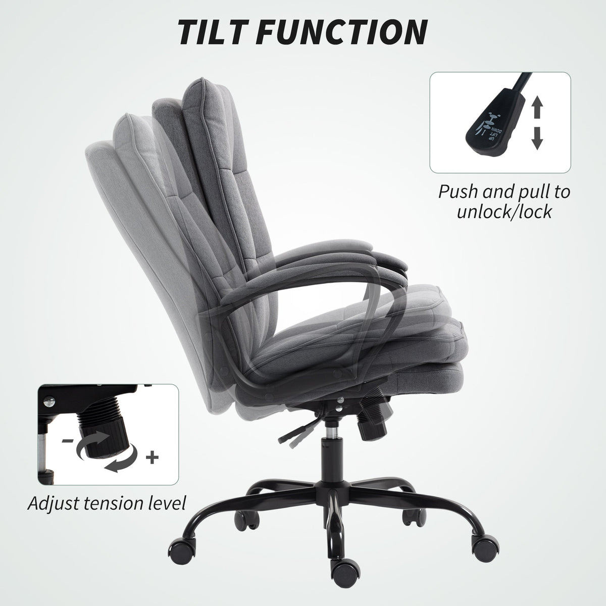 HOMCOM Double Padded Linen-Look Office Chair - Charcoal Grey