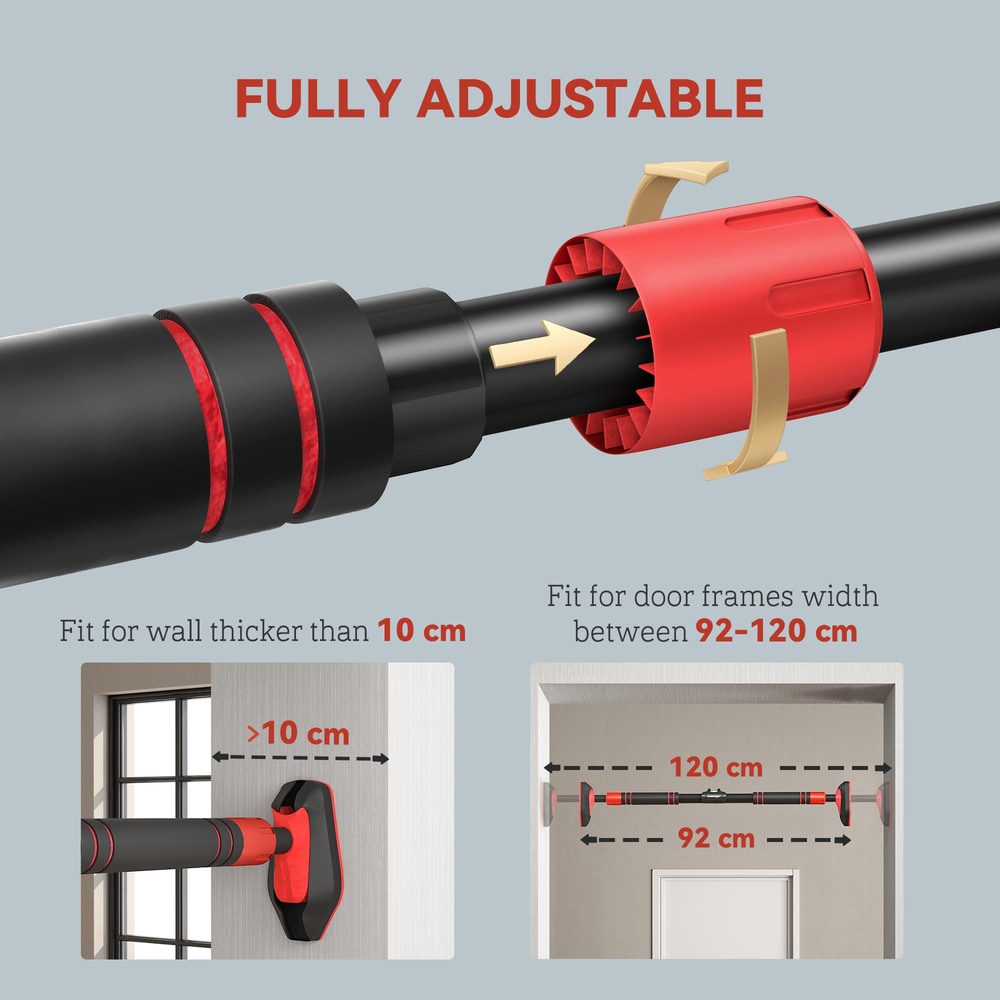 Close up of the adjustable mechanism and fitting instructions for the doorway pull up bar