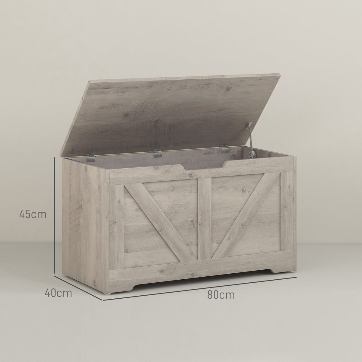 HOMCOM 100L Home Storage Box, with Safety Hinges - Grey Wood-Effect