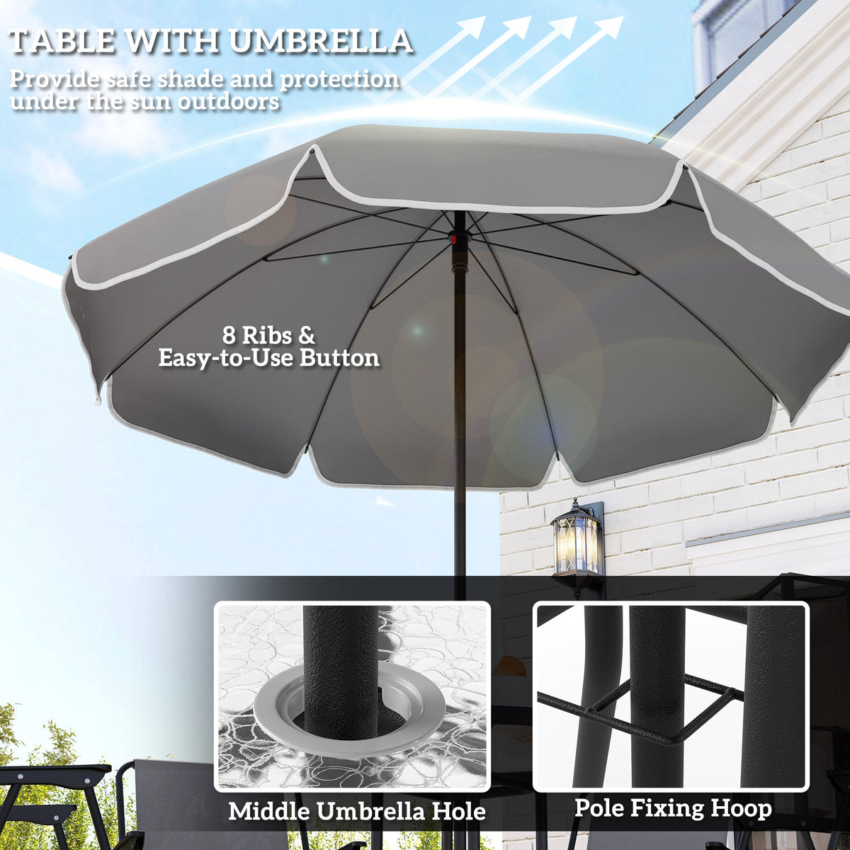 Outsunny 4 Seater Garden Furniture Set, 6 Pieces Garden Table and Chairs with Parasol, Outdoor Garden Dining Set with Folding