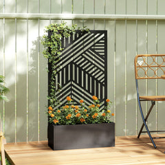 Outsunny Metal Garden Bed for Garden with Trellis, Raised Garden Bed with Privacy Screen, Geometric Slatted Cut-Out