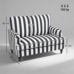 HOMCOM Modern Cuddle Chair, Velvet Single Sofa Armchair with Stripe, Turned Legs and Wide Seat, Upholstered Snuggle Chair for Living Room, Bedroom, Black and White