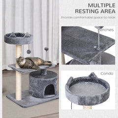 PawHut Cat Tree for Indoor Cats with Scratching Post Climbing Tower Kitty Activity Centre Condo Perch Jumping Platforms Grey 60L x 40W x 81H cm
