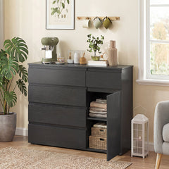HOMCOM Modern Chest Of Drawers, 5 Drawer Dresser with Adjustable Shelf, Soft-Close Door, Black