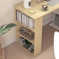 HOMCOM L-shaped desk modular computer desk built-in bookcase + 3-tier shelf white and natural wood