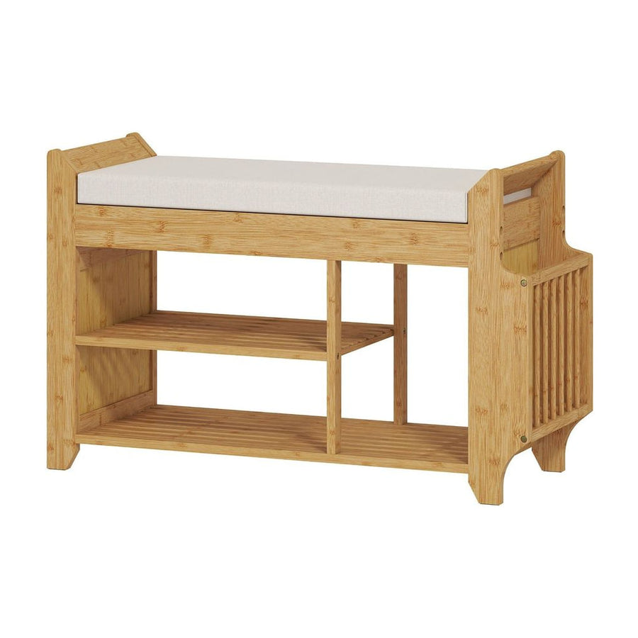 HOMCOM Shoe Bench with a cushioned seat and two slatted shelves below