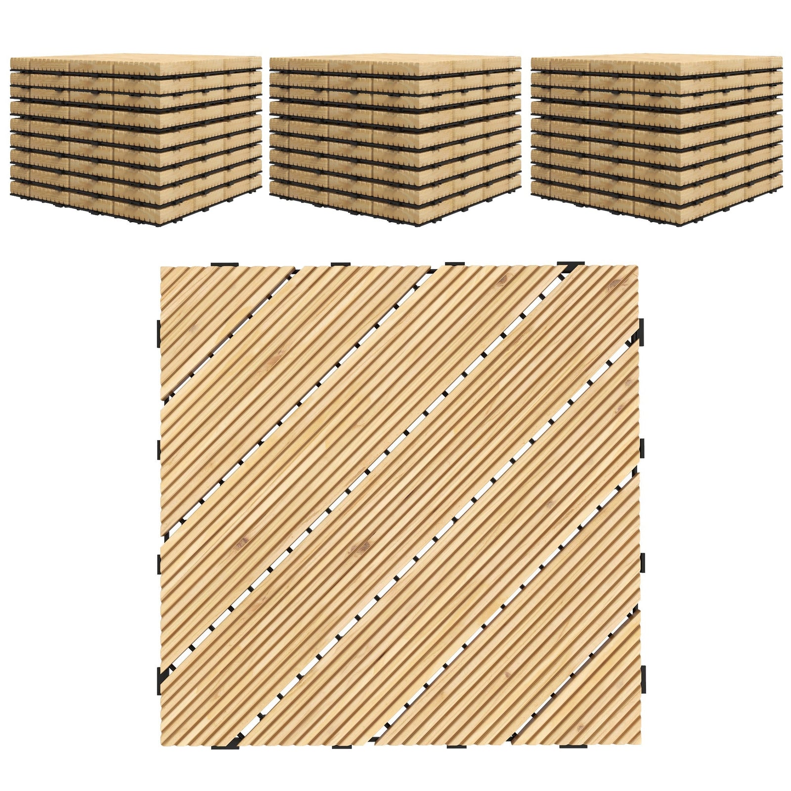Outsunny 27 Pcs Wooden Interlocking Decking Tiles, 30 x 30 cm Anti-slip Outdoor Flooring Tiles, 0.81㎡ per Pack, All Weather Use for Patio, Balcony, Terrace, Hot Tub, Yellow