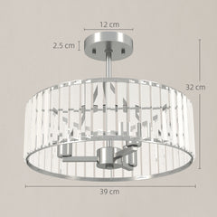HOMCOM Crystal Ceiling Light Fixture Set of 2, Semi Flush Mount Modern Chandelier for Living Room, Bedroom and Hallway, 3-Lights with E14 Base, Silver Tone