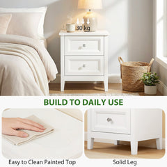 HOMCOM Nightstand with 2 Drawers Modern Bedside Table for Bedroom Living Room White