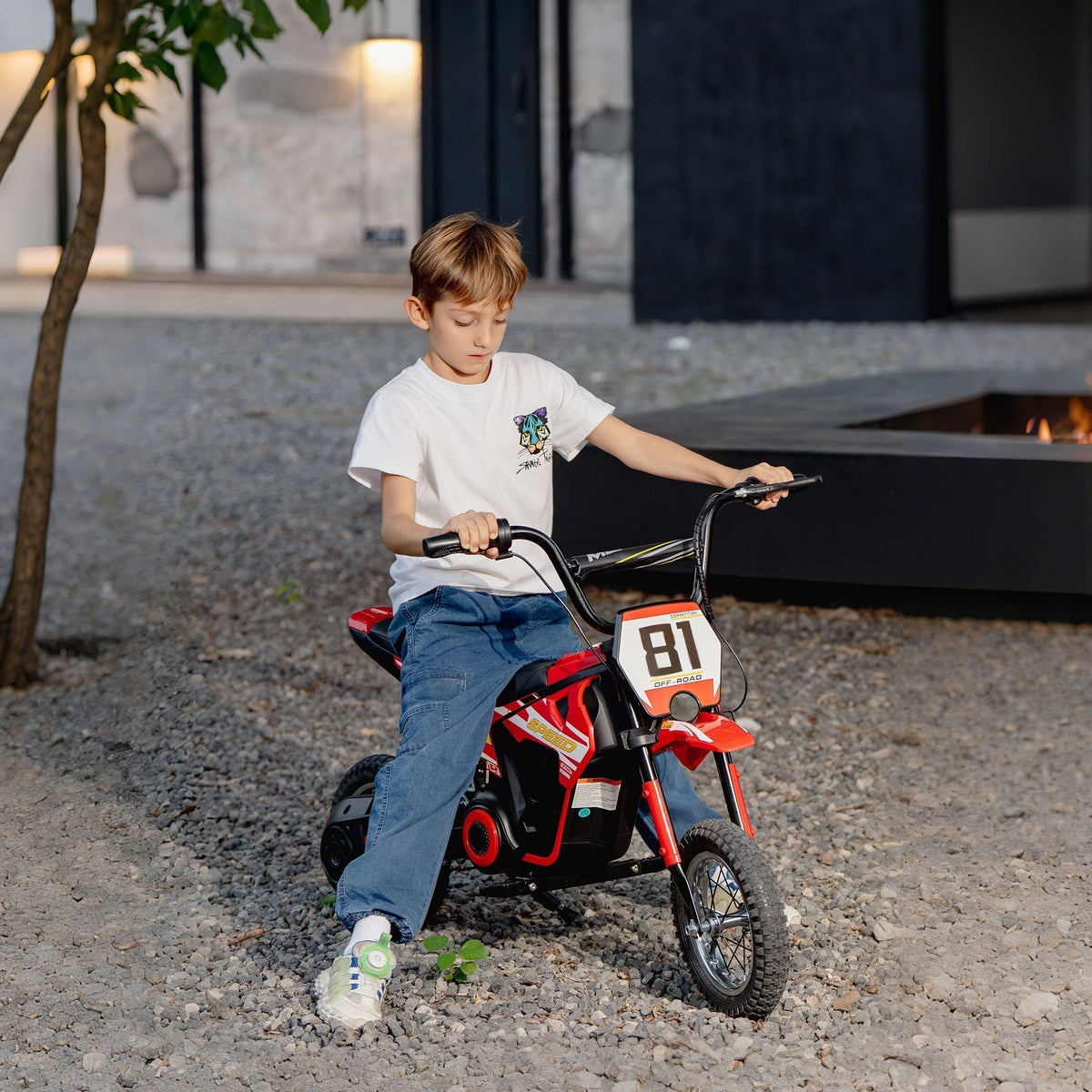 AIYAPLAY Kids Electric Motorbike, 24V Ride On Motorcycle with 3 Speeds and Rear Suspension, Dirt Bike for 8-12 Years Old, Red