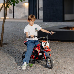 AIYAPLAY Kids Electric Motorbike, 24V Ride On Motorcycle with 3 Speeds and Rear Suspension, Dirt Bike for 8-12 Years Old, Red