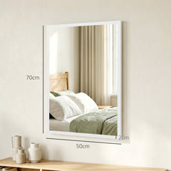 HOMCOM Wall-Mounted Bathroom Mirror, 70 x 50 cm Wall Mirror for Living Room, Bedroom, Hallway, White