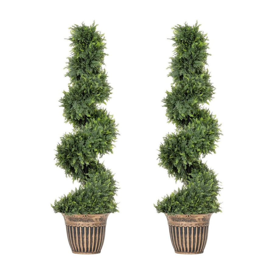HOMCOM Set of 2 Artificial Plants, Topiary Spiral Cypressd Trees with Pot, for Home Indoor Outdoor Decor, 120cm