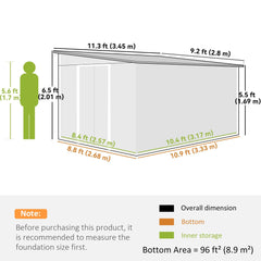 Outsunny Garden Metal Storage Shed Outdoor Metal Tool House with Double Sliding Doors and 2 Air Vents, 11.3x9.2ft, Green