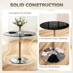 HOMCOM Round Bar Table, Modern Dining Table with Tempered Glass Top and Steel Frame for 4, 70 x 70 x 75.5cm, Black