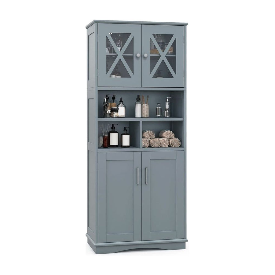 Tall Bathroom Floor Storage Cabinet with Acrylic Doors and 3 Cubes-Grey