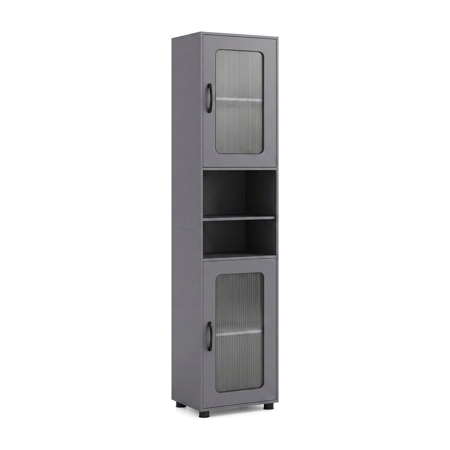 Tall Bathroom Storage Cabinet with Adjustable Shelf for Laundry-Grey