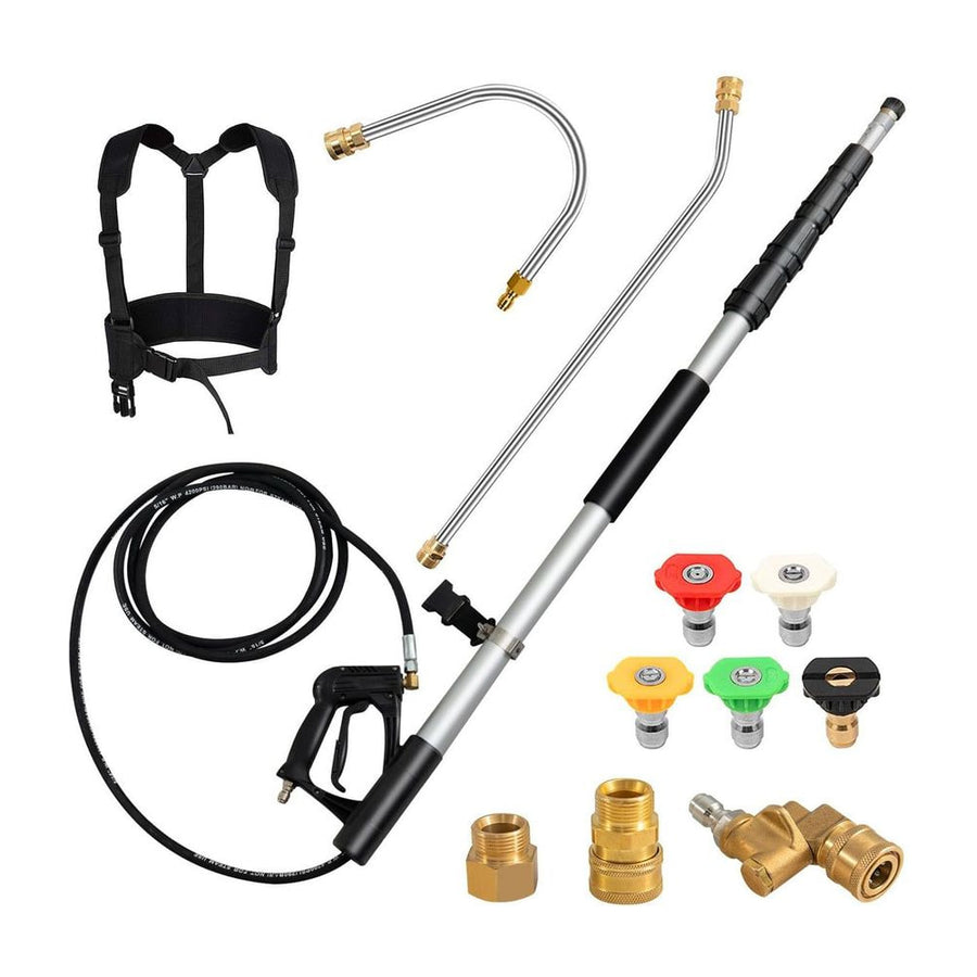 Telescoping Wand for Pressure Washers with 5 Spray Nozzles and harness, hose, and nozzles