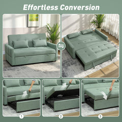 HOMCOM Three-Way 2 Seater Sofa Bed with Three-position back and Two Soft Pillows - Green