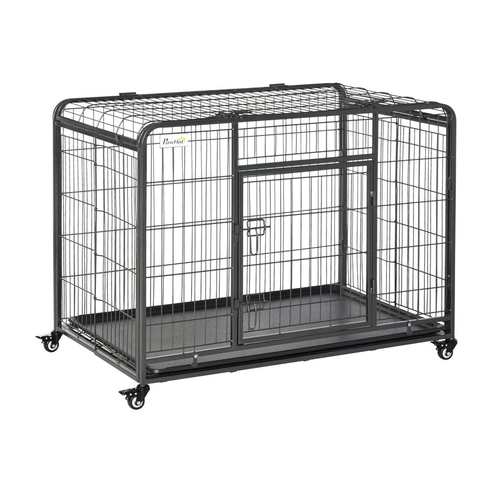 PawHut Metal Dog Cage Kennel Locking Door & Wheels Removable Tray Openable Top For Large Pets 109.5 x 71 x 78 cm