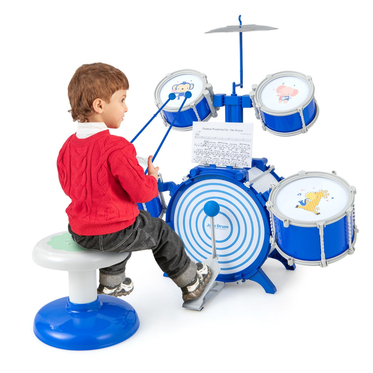 Educational Percussion Musical Instrument Toy with Bass Drum and Foot Pedal-Blue