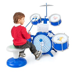Educational Percussion Musical Instrument Toy with Bass Drum and Foot Pedal-Blue