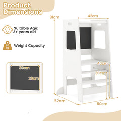 Toddler Kitchen Step Stool with Activity Chalkboard and Adjustable Height-White
