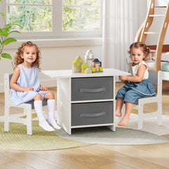 Toddler Wooden Activity Table & 2 Chairs Set with 2 Fabric Storage Bins-Grey