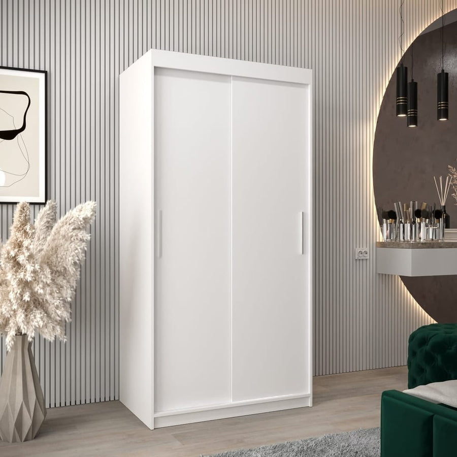 Tokyo Sliding Door Wardrobe 100cm in white, a two-door unit with mirrored doors