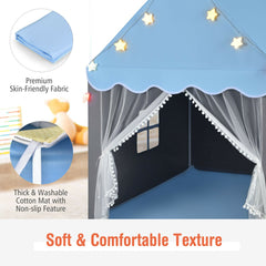 Large Kids Play House with Washable Mat and Star Lights-Blue