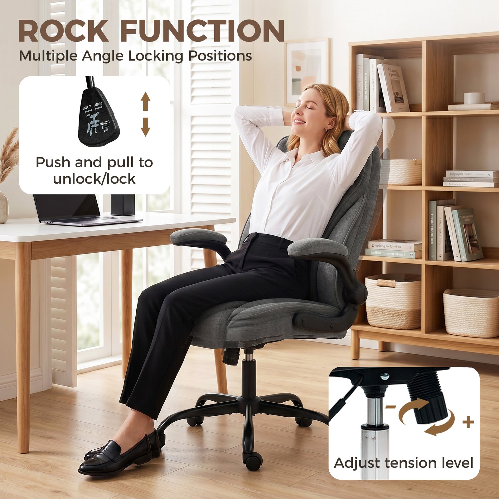 HOMCOM Office Chair, Ergonomic Desk Chair with Flip-up Armrest, Pocket Springs, Swivel Wheels, Adjustable Height, Grey