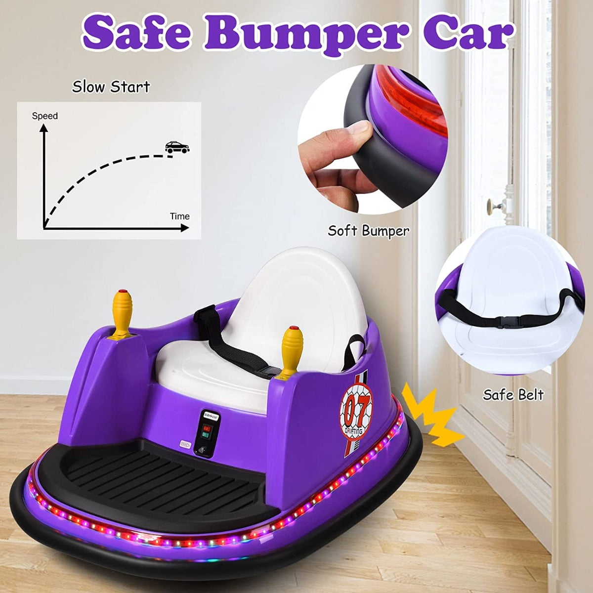 Kids Ride-On Bumper Car with Colorful Flashing Lights and Music-Purple