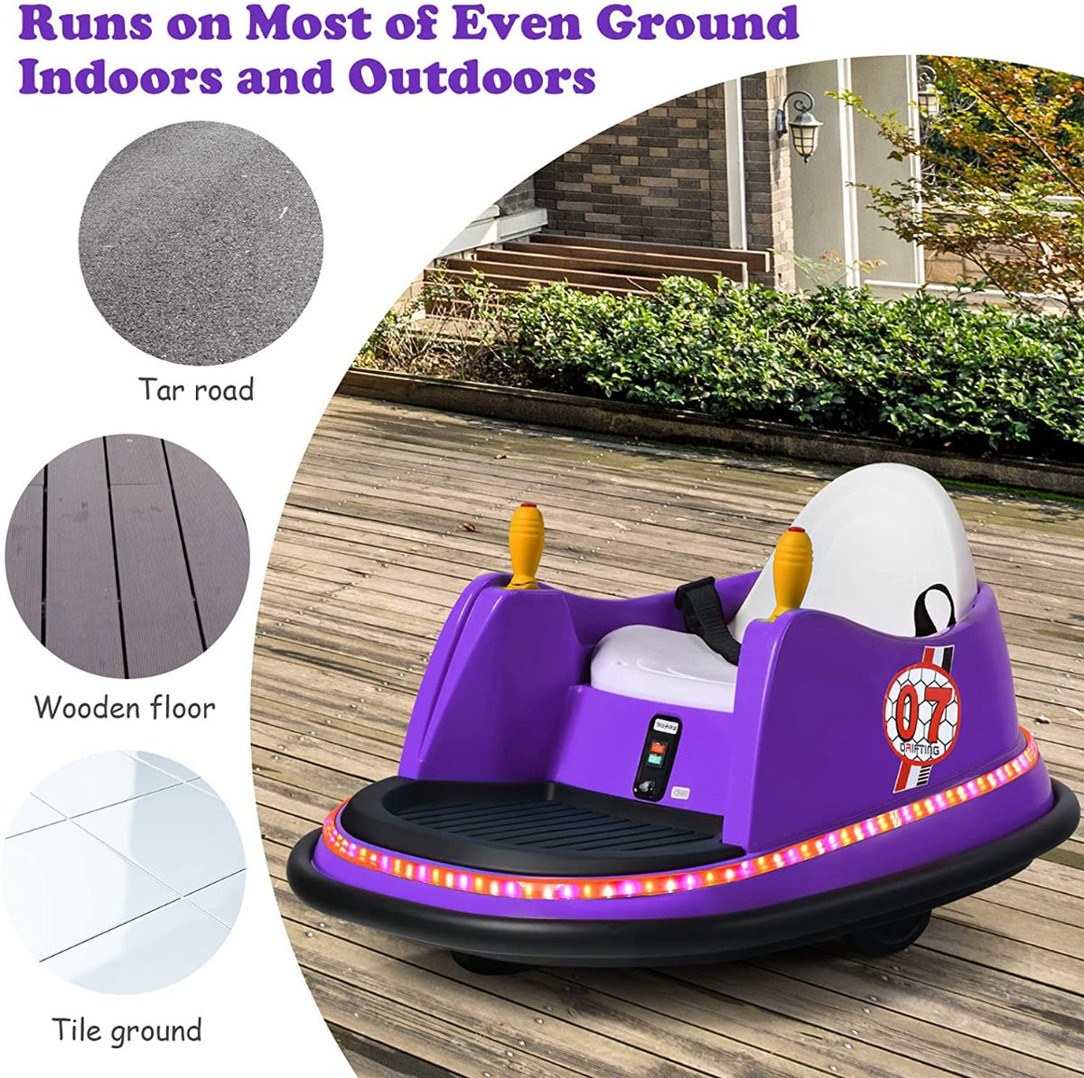 Kids Ride-On Bumper Car with Colorful Flashing Lights and Music-Purple