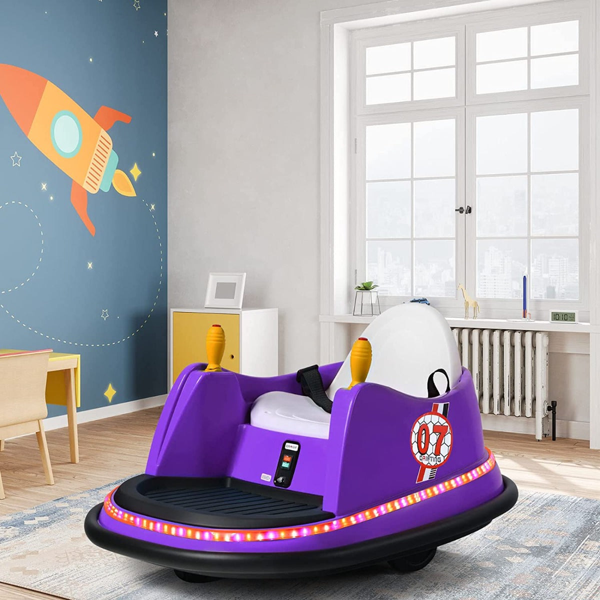 Kids Ride-On Bumper Car with Colorful Flashing Lights and Music-Purple