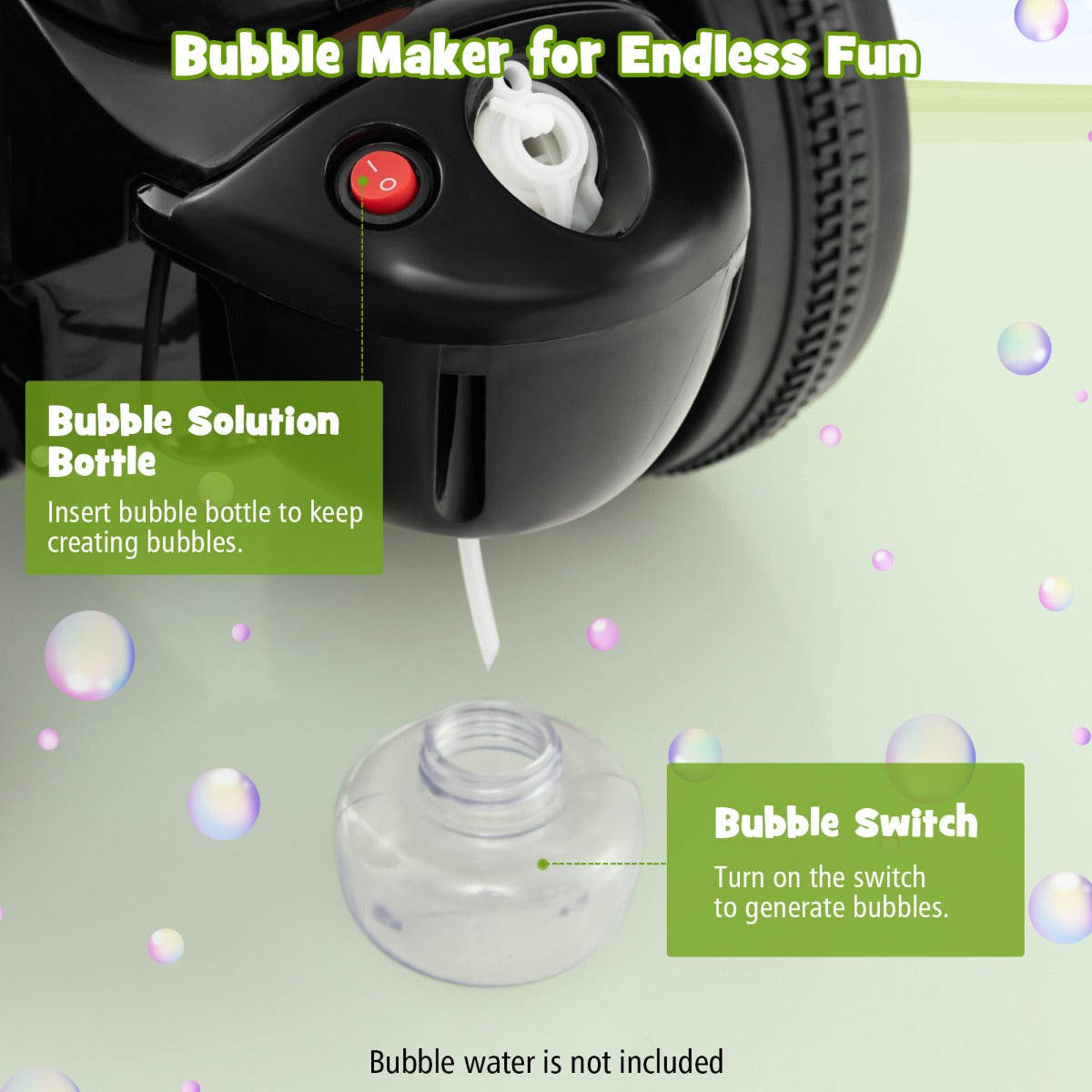 6V Electric Kid Ride on Motorcycle with Bubble Maker-Green