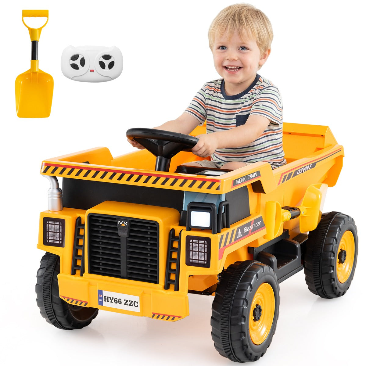 4-Wheeler Construction Electric Vehicle with Dump Bed and Remote Control-Yellow & Black