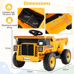 4-Wheeler Construction Electric Vehicle with Dump Bed and Remote Control-Yellow & Black