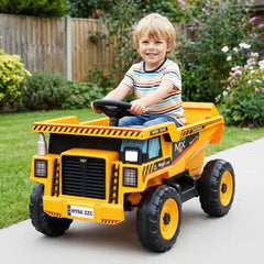 4-Wheeler Construction Electric Vehicle with Dump Bed and Remote Control-Yellow & Black
