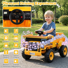 4-Wheeler Construction Electric Vehicle with Dump Bed and Remote Control-Yellow & Black