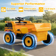 4-Wheeler Construction Electric Vehicle with Dump Bed and Remote Control-Yellow & Black