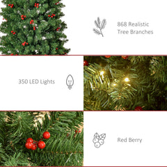 Close up details of the artificial pencil Christmas tree showing realistic branches, LED lights and red berries