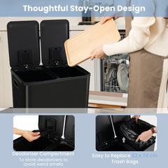 Trash Can with 2 Deodorizer Compartments and Soft Close Lids-Black