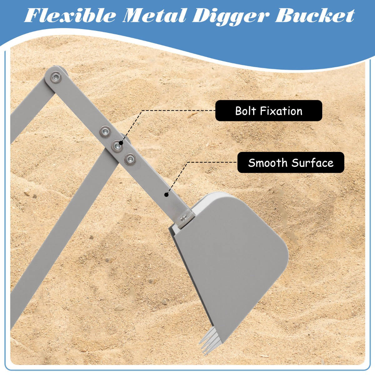 Kids Sand Digger Sandbox Toy Rotatable with 2-Handed Controls and Flexible Shovel-Grey
