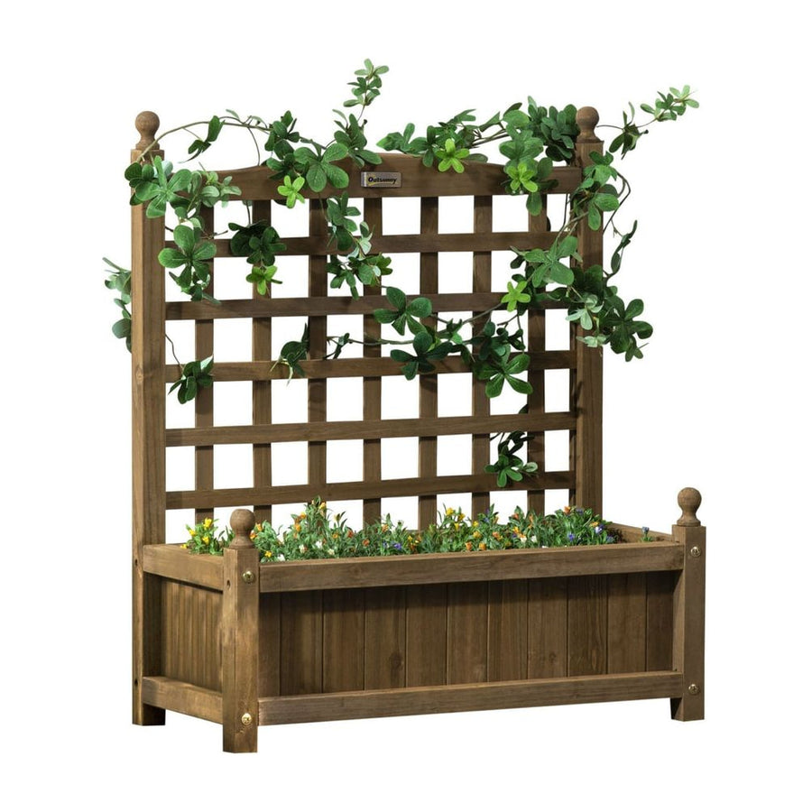 Outsunny Garden Planters with Trellis for Climbing Vines, Wood Raised Beds for Garden, Flower Pot, Indoor Outdoor, Brown