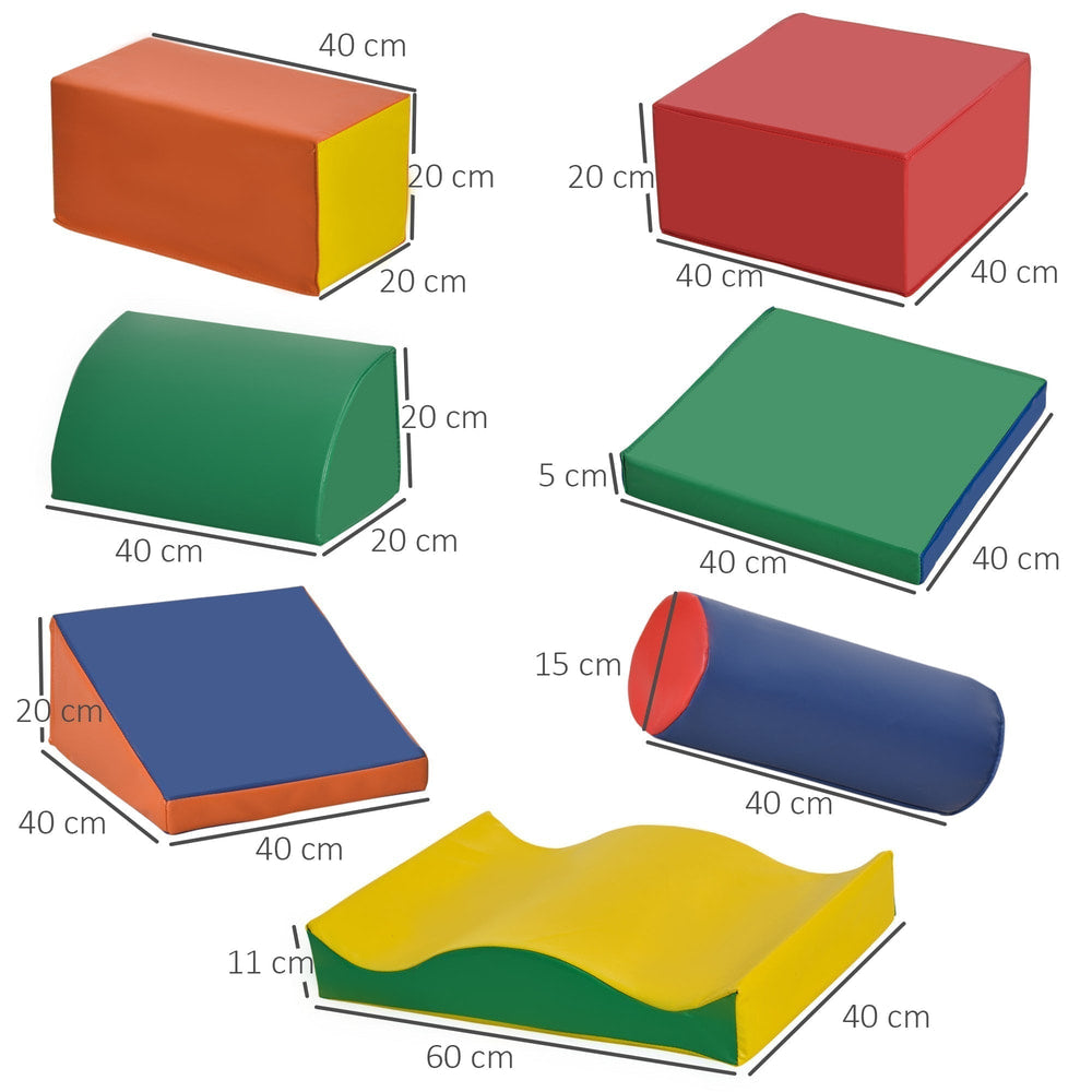 HOMCOM Soft Play Set, 7 Piece Foam Blocks, Toddler Climb and Crawl Activity Set for 1-3 Years, Soft Play Equipment for