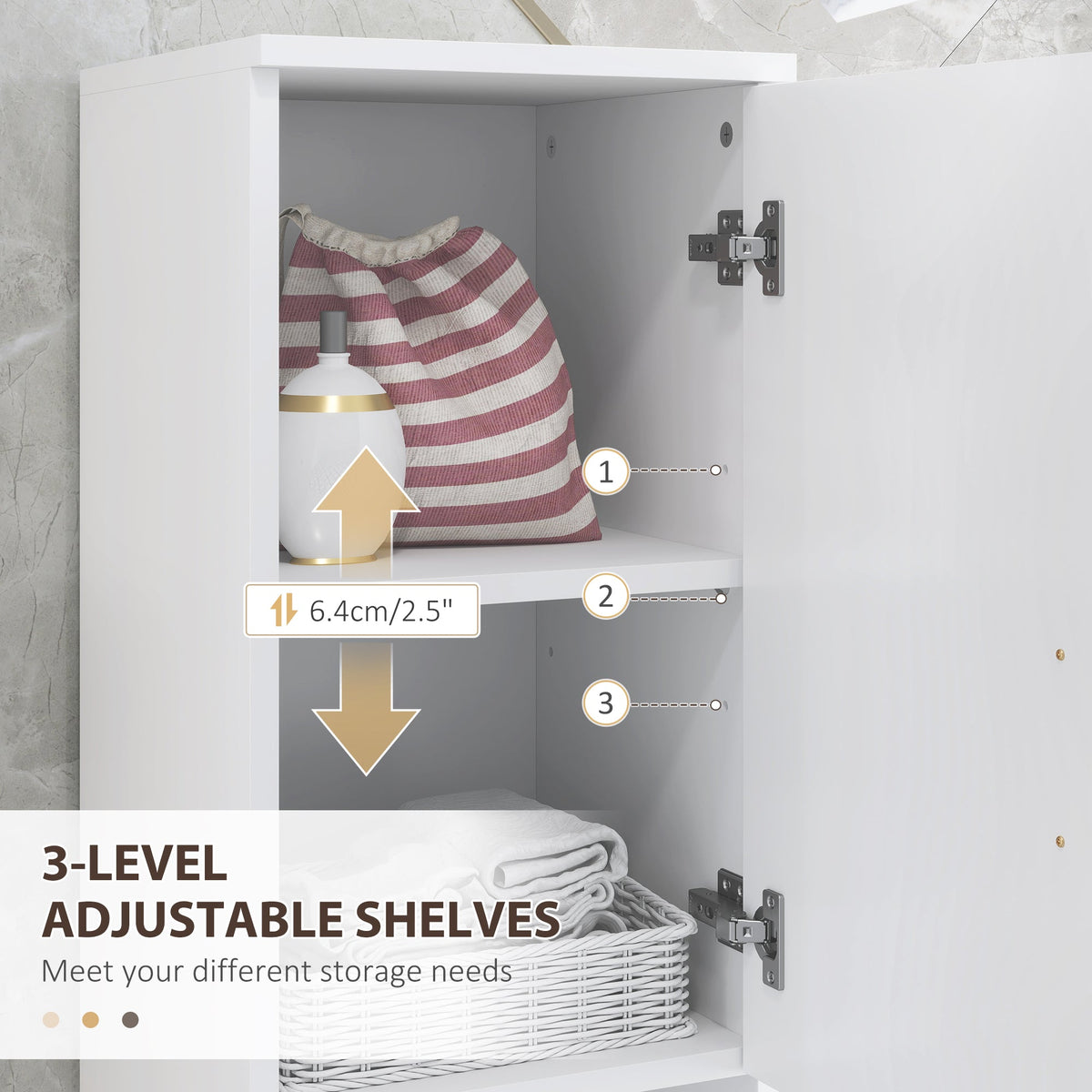 kleankin Line Embossed Tall Bathroom Storage Cabinet - White