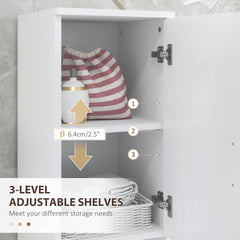 kleankin Line Embossed Tall Bathroom Storage Cabinet - White