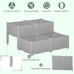 Outsunny Set of 4 26L Garden Raised Bed Elevated Patio Flower Plant Planter Box PP Vegetables Planting Container, Grey